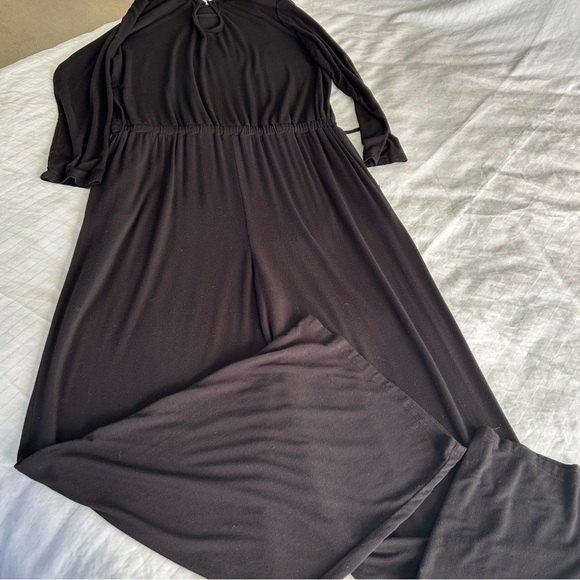 Chic Black Jumpsuit with Blouson Top Long Sleeves and Wide-Leg Pants size XL - Picture 12 of 15